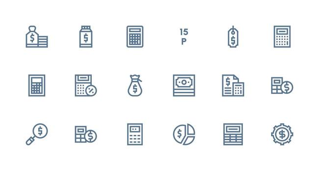 18 Strong Stroke Line Vectors for Cost Theme UI Icon Set