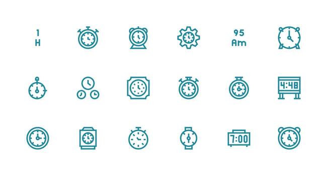Digital Clock featuring 18 Icons in Strong Stroke Line Design Flat Icon Set vector