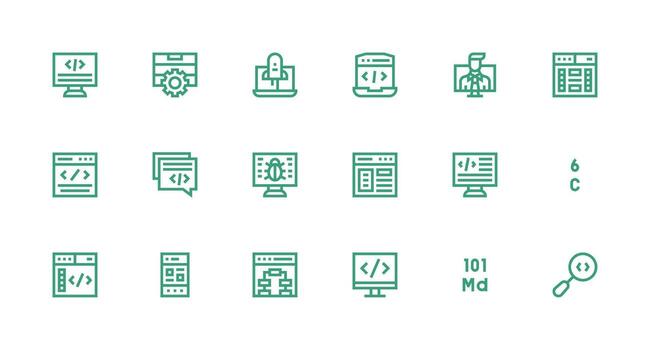 codificación icono conjunto con 18 fuerte carrera línea gráficos web y aplicación icono paquete colección vector