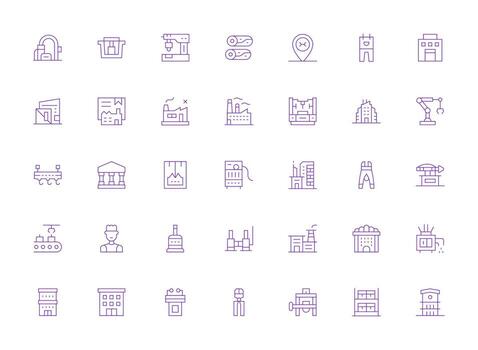 Light Line Style Factory Icons with 35 Vectors Scalable Icons for Cross-Platform Interfaces