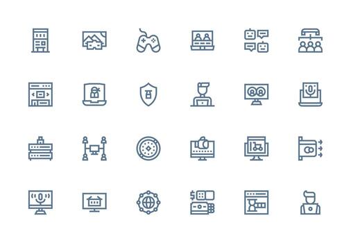 grueso línea línea íconos desde virtual conjunto con 24 vectores multi-estilo íconos para creativo proyectos
