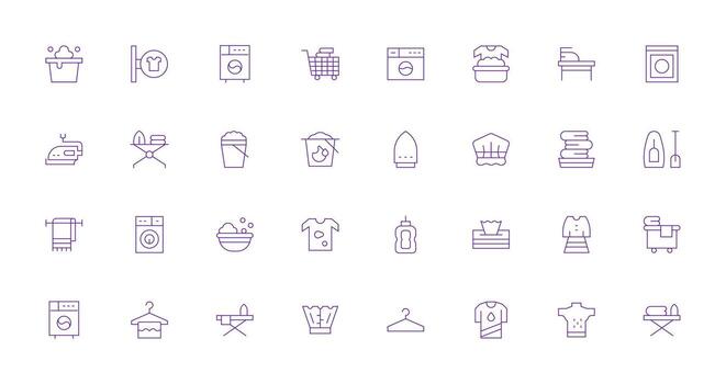 Laundry Icon Set with 32 Thin Line Graphics Essential Icon Set for Teams vector