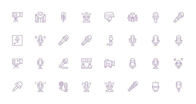 32 Delgado línea estilo íconos desde entrevista colección glifo icono serie vector