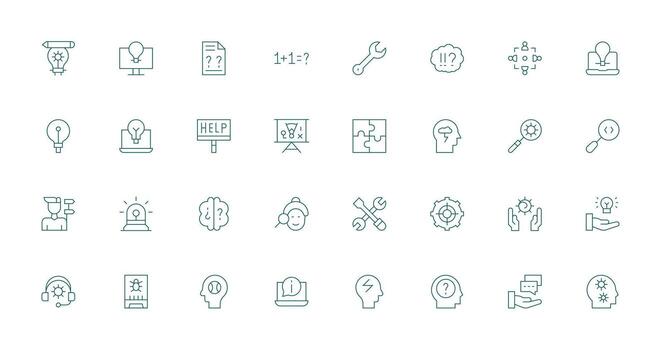 32 íconos para problema resolviendo en Delgado línea formato creativo icono conjunto vector