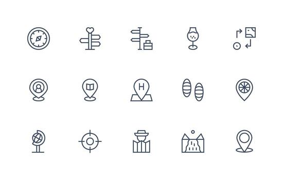 Map Visual Pack containing 15 Regular Line Icons Versatile Icon Collection for Designers vector