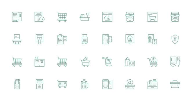 32 Icons for Checkout in Thin Line Format Neat Icon Set vector