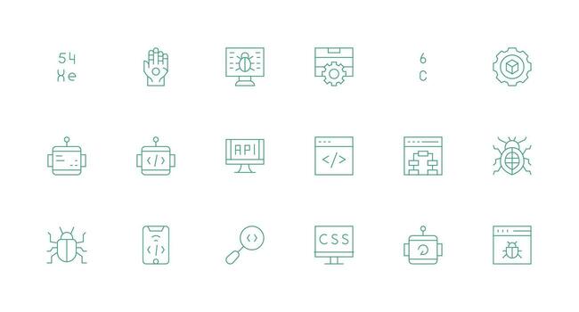 Minimal Line Style Programming Icons with 18 Vectors Clean Set for Layout Prototypes