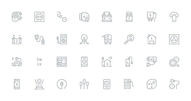 32 Thin Line Vectors for Power Supply Theme Balanced Icon Set for Functional Design