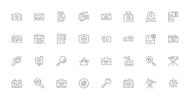Lens Design Icons featuring 32 in Thin Line Style Full Icon Library for UI Designers vector