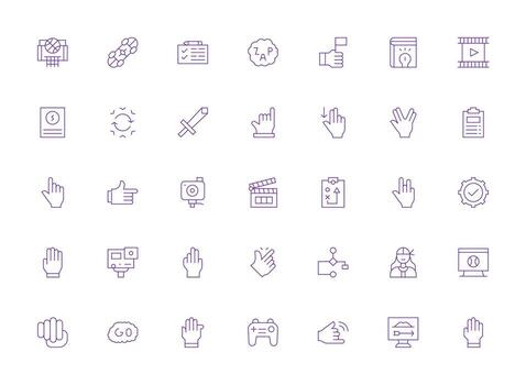 acción presentando 35 íconos en ligero línea diseño usuario interfaz íconos para digital productos vector