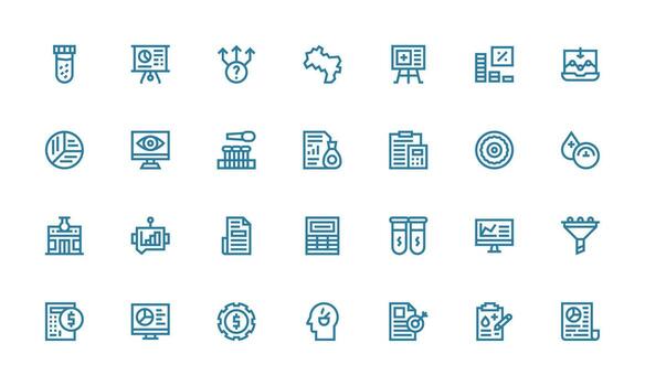 análisis icono conjunto con 28 negrita línea gráficos plano icono conjunto vector
