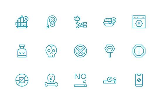 15 Regular Line Vectors for Not Allowed Theme Light Icon Series