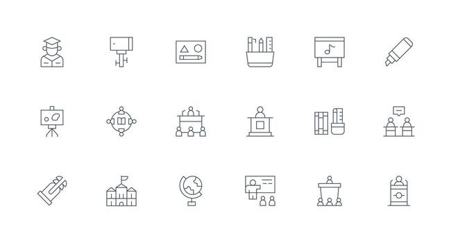 mínimo línea íconos desde salón de clases conjunto con 18 vectores profesional icono conjunto