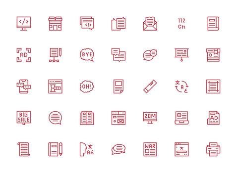 35 Regular Clean Line Icons for Text Graphics Creative Icon Set vector