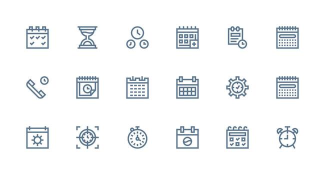 Time Management Design Icons featuring 18 in Strong Stroke Line Style Neutral Style Icons for Any Project vector