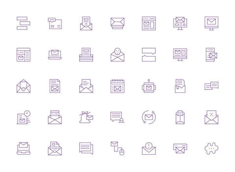 35 íconos para bandeja de entrada en ligero línea formato limpiar icono paquete vector