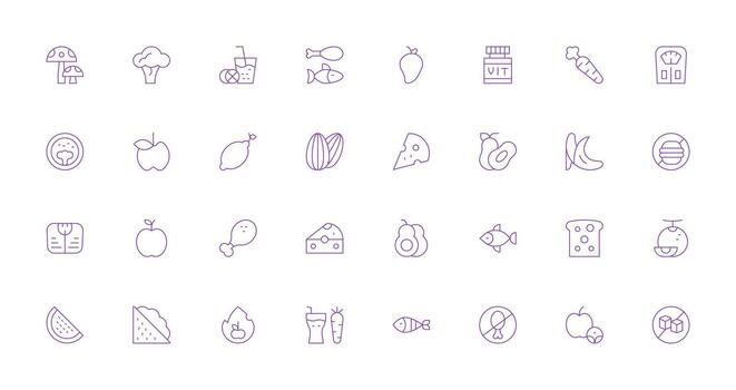 32 Thin Line Vectors for Diet Theme Well-Structured Icons for Creative Use