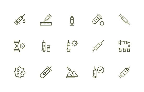 Vaccine Icon Set with 15 Regular Line Graphics Professional Icon Pack for Development Work vector