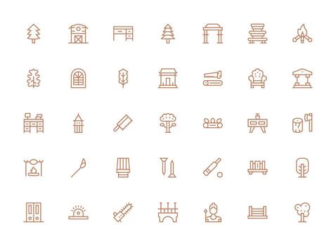 Regular Clean Line Icons from Wood Set with 35 Vectors Simplified Icon Pack for Visual Tools