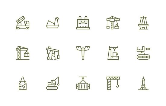 Crane featuring 15 Icons in Regular Line Design Sharp Icons for Presentations vector