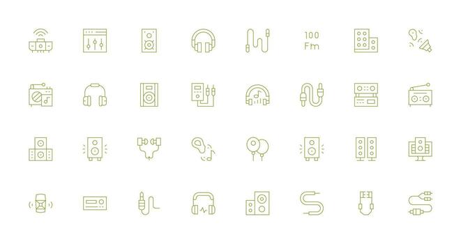 32 Thin Line Icons for Stereo Graphics Responsive Icon Set for Flexible Layouts vector