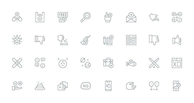 Thin Line Style Reject Icons with 32 Vectors Multi-Style Icons for Creative Projects