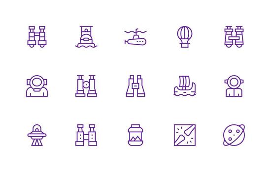 Exploration Icon Collection with 15 Regular Line Designs Reliable Icons for All Interfaces vector