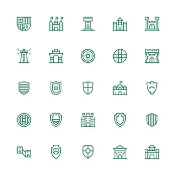 medio carrera contorno estilo fortaleza íconos con 25 vectores mínimo icono conjunto para interfaz proyectos