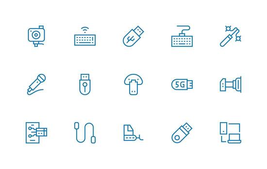 15 Regular Line Style Icons from Usb Collection Multi-Purpose Icon Pack for Templates vector