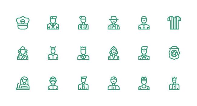 Authority Figure Icon Set with 18 Strong Stroke Line Graphics Essential Icons for Rapid UI Building vector