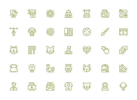 Regular Clean Line Style Graphic Design Icons with 35 Vectors Icon Collection Set