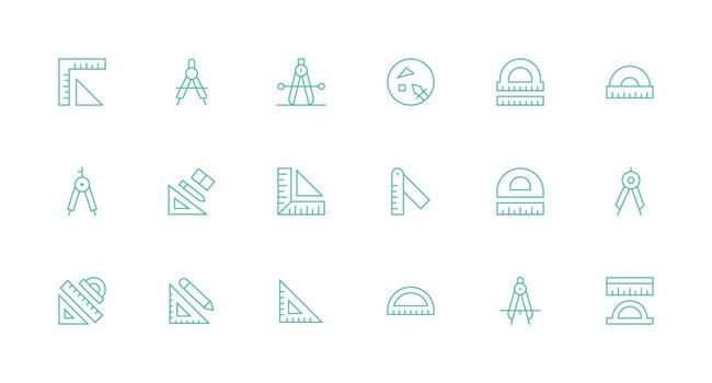 Protractor Set with 18 Minimal Line Icons All-Purpose Icon Design Pack vector