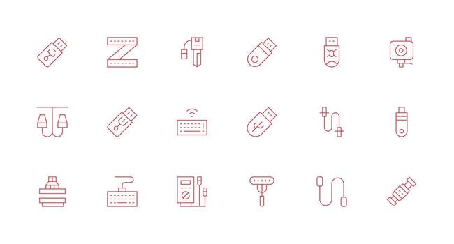 Usb Set with 18 Minimal Line Icons Well-Structured Icons for Creative Use vector