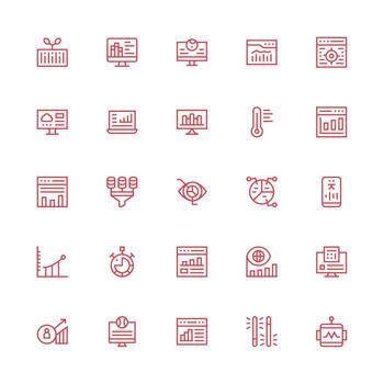 Analytics Icon Set with 25 Medium Stroke Outline Graphics UI Icon Set vector