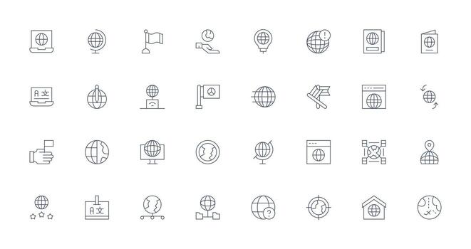 International featuring 32 Icons in Thin Line Design Scalable Icons for All Themes vector