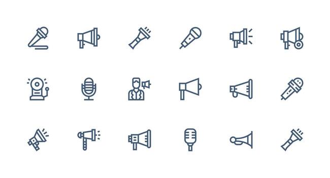 público habla a diseño íconos presentando 18 en fuerte carrera línea estilo sencillo icono paquete vector