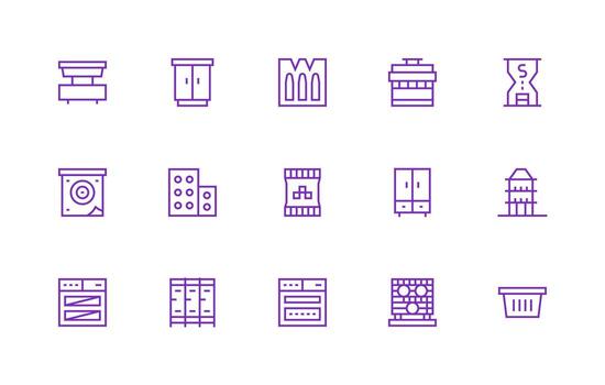 Storage Unit Icon Collection with 15 Regular Line Designs Simple Icons for Interface and Wireframes vector