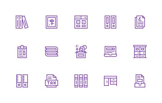 Regular Line Style Filing Icons with 15 Vectors Line Icon Collection