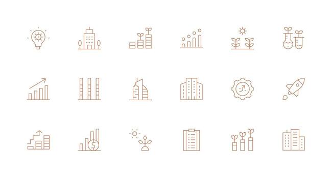 18 íconos para desarrollo en mínimo línea formato moderno línea y glifo icono serie vector