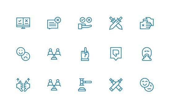 Disagreement Design Icons featuring 15 in Regular Line Style Reusable Icon Set vector