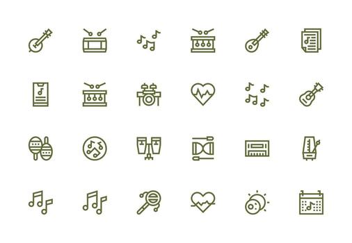24 grueso línea línea íconos para ritmo gráficos completamente editable icono conjunto para web vector