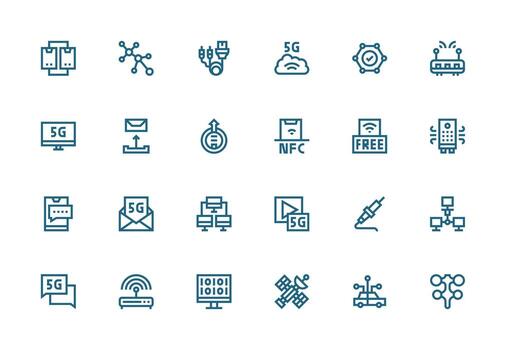 Data Transmission Set with 24 Thick Line Line Icons Interface Icons for Daily Use vector
