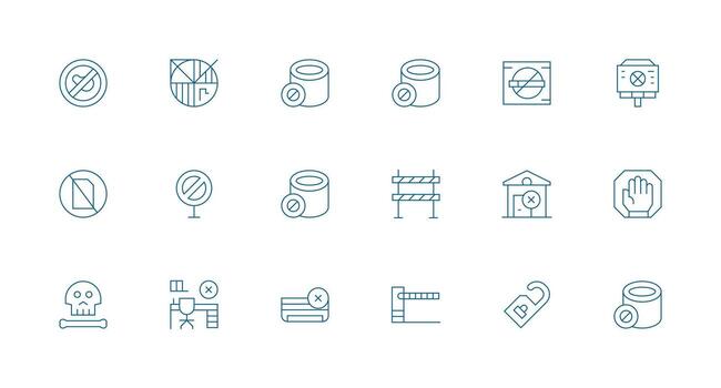 Do Not Enter Set with 18 Minimal Line Icons UI-Ready Icon Collection vector