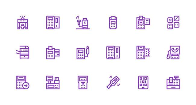Scanner Set with 18 Strong Stroke Line Icons Responsive Icon Set for Flexible Layouts vector