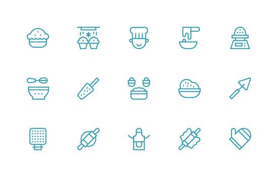 Baking including 15 Regular Line Illustrations Multi-Purpose Icon Set vector
