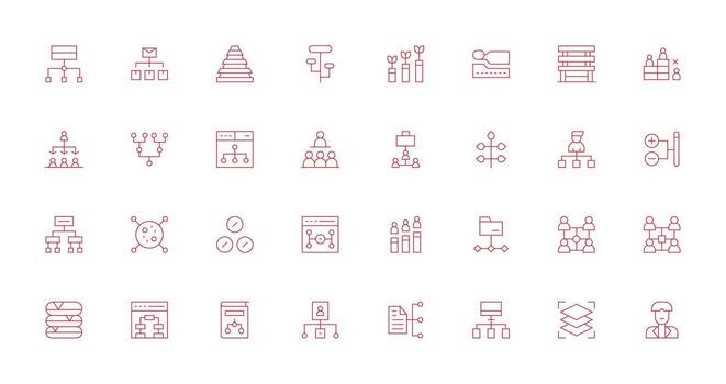Hierarchy Set with 32 Thin Line Icons Modern Line and Glyph Icon Series vector