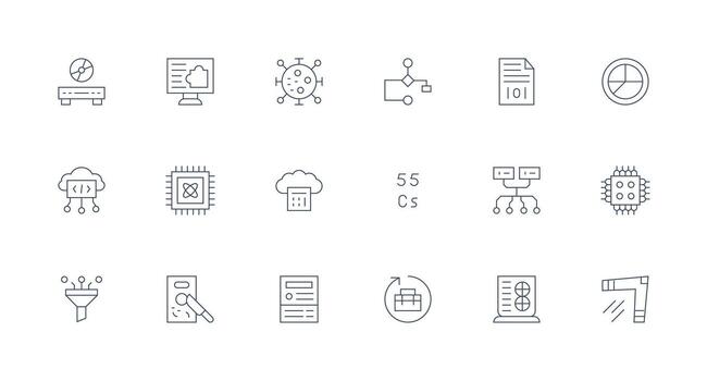 Data Processing featuring 18 Icons in Minimal Line Design General Use Icon Pack vector