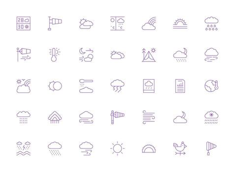 ligero línea estilo pronóstico íconos con 35 vectores ui icono conjunto