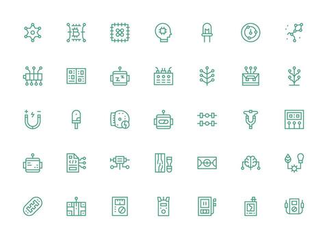 35 Regular Clean Line Designs for Circuit Icons Core Icon Collection for Daily Tasks vector