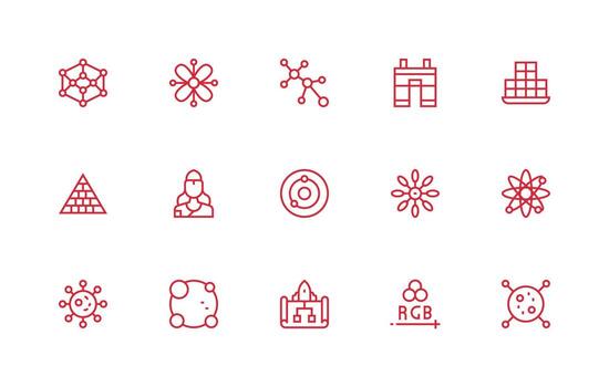 Model Design Icons featuring 15 in Regular Line Style Compact Icon Set vector
